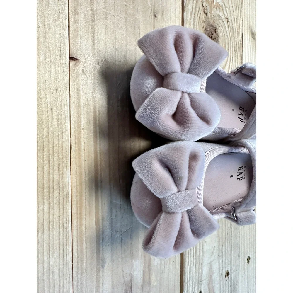 Baby Gap‎ Pink Velvet Mary Jane Bow Flats Toddler Girls Size 5 Dress Shoes